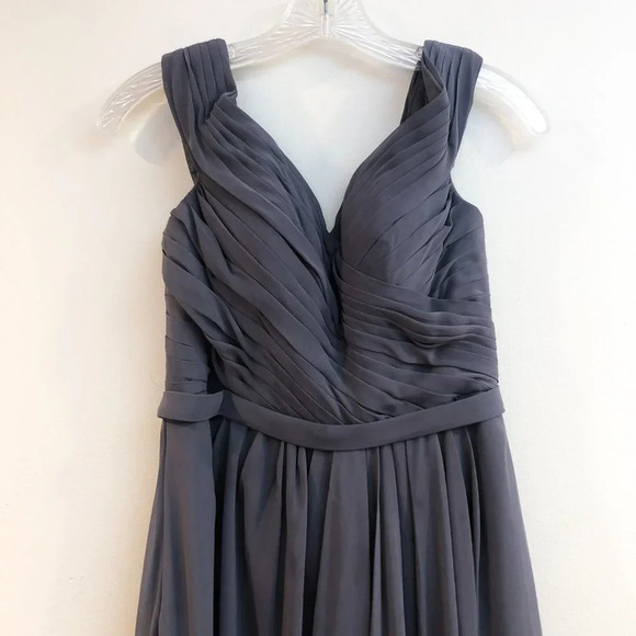 AZAZIE Chiffon Formal Off-the-Shoulder Bridesmaids Gray V Neck Maxi Dress A4 - Picture 3 of 9